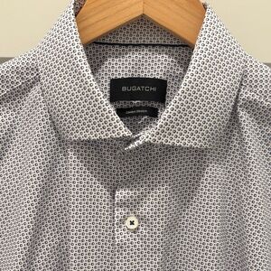 Bugatchi White and Blue Geometric Dress Shirt